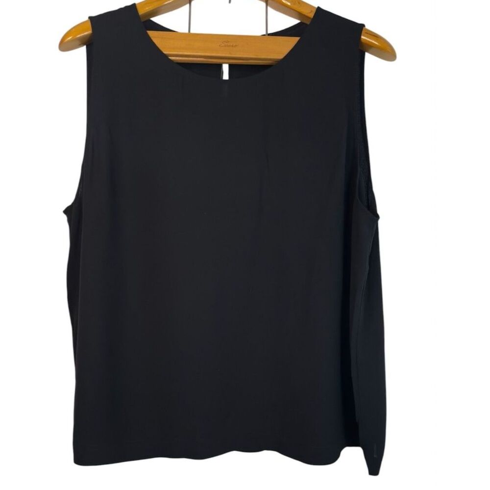 Eileen Fisher Silk Georgette Crepe Round Neck boxy Shell BLack Sz: No Size